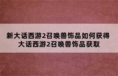 新大话西游2召唤兽饰品如何获得 大话西游2召唤兽饰品获取